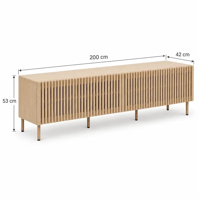 Peyra Ribbad TV-bänk 200 cm med Förvaring, Trä- och Ekutseende - Natur - Möbler - Tv möbel & mediamöbel - TV bänk & mediabänk