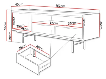 Rolden Golvstående TV-bänk 150 cm med Förvaring i Trä med Metallben - Brun - Möbler - Tv möbel & mediamöbel - TV bänk & mediabänk