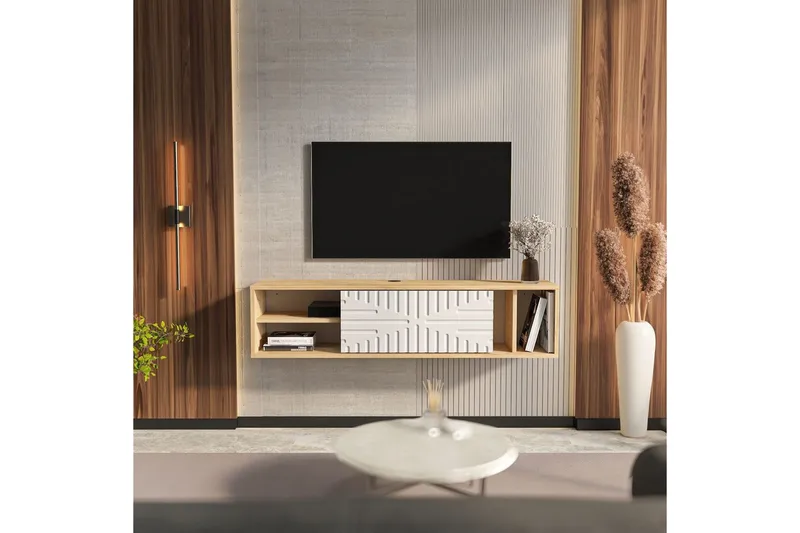 Saller Tv-bänk 140 cm - Ek/Vit - Möbler - Tv möbel & mediamöbel - TV bänk & mediabänk