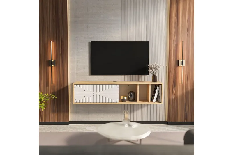 Saller Tv-bänk 140 cm - Ek/Vit - Möbler - Tv möbel & mediamöbel - TV bänk & mediabänk