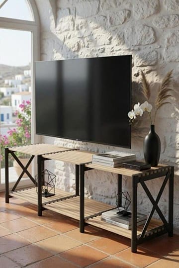 Savor Golvstående Tv Bänk 110 cm med Förvaring i Ljust Trä - Ljusbrun - Möbler - Tv möbel & mediamöbel - TV bänk & mediabänk