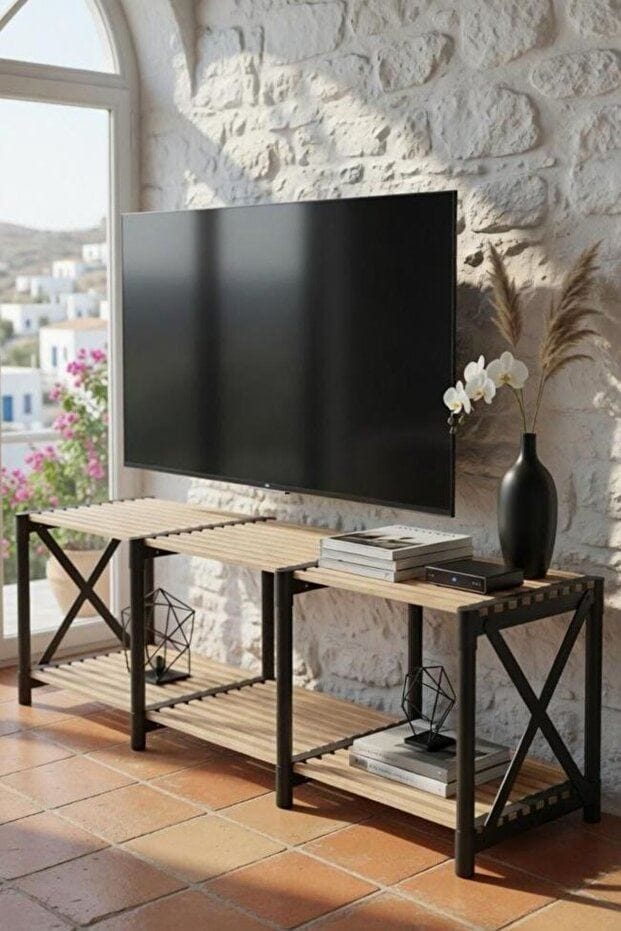 Savor Golvstående Tv Bänk 110 cm med Förvaring i Ljust Trä - Ljusbrun - Möbler - Tv möbel & mediamöbel - TV bänk & mediabänk