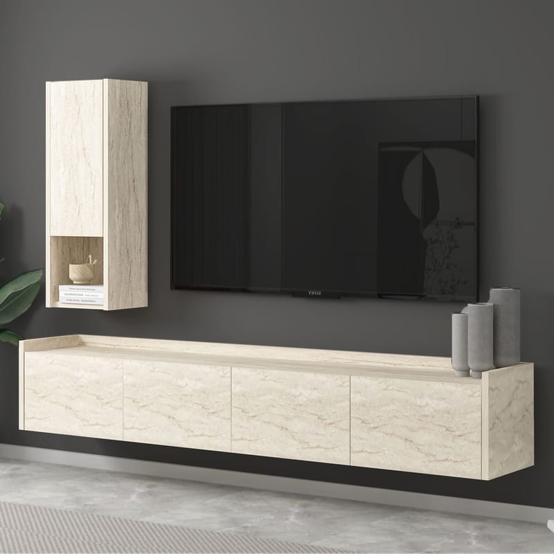 Semoure Vägghängd Tv Bänk 160 cm med Förvaring i Trä - Beige - Möbler - Tv möbel & mediamöbel - TV bänk & mediabänk