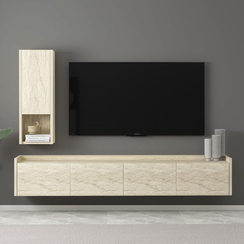 Semoure Vägghängd Tv Bänk 160 cm med Förvaring i Trä - Beige - Möbler - Tv möbel & mediamöbel - TV bänk & mediabänk