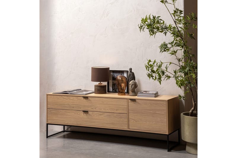 Silas TV-bänk 180 cm med Förvaring i Trä med Metallunderrede - Beige - Möbler - Tv möbel & mediamöbel - TV bänk & mediabänk