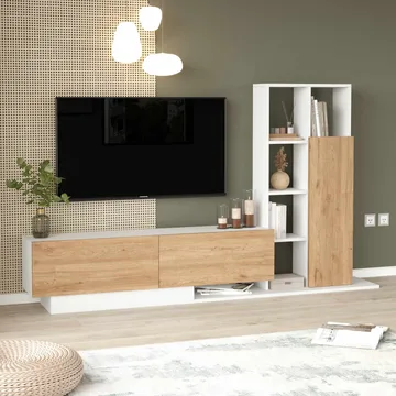 Tavren TV-bänk 201,2x123,6x29,5 cm - Naturlig och vit - Möbler - Tv möbel & mediamöbel - TV bänk & mediabänk