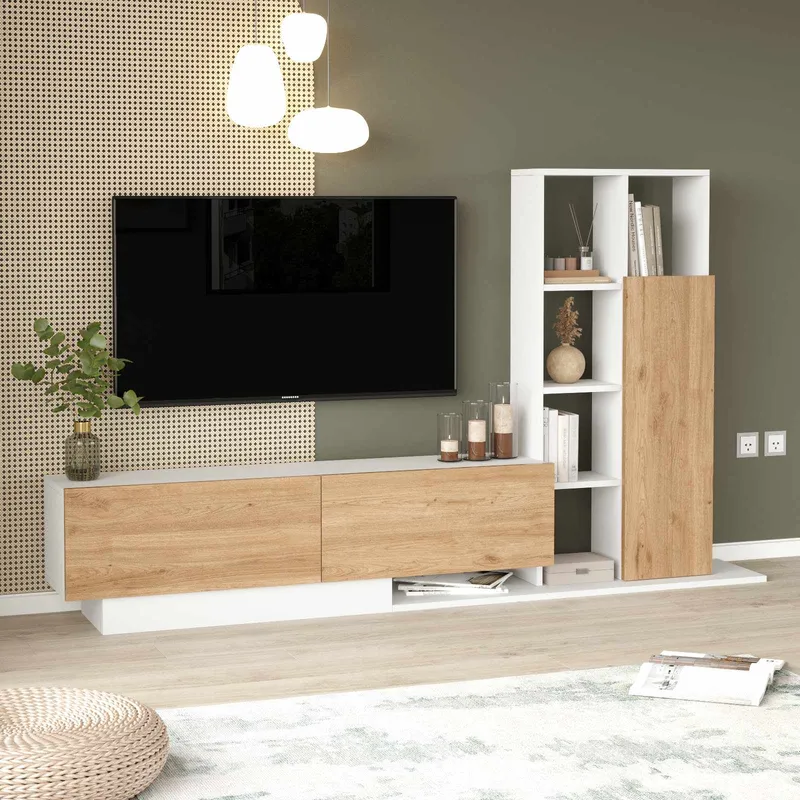 Tavren TV-bänk 201,2x123,6x29,5 cm - Naturlig och vit - Möbler - Tv möbel & mediamöbel - TV bänk & mediabänk