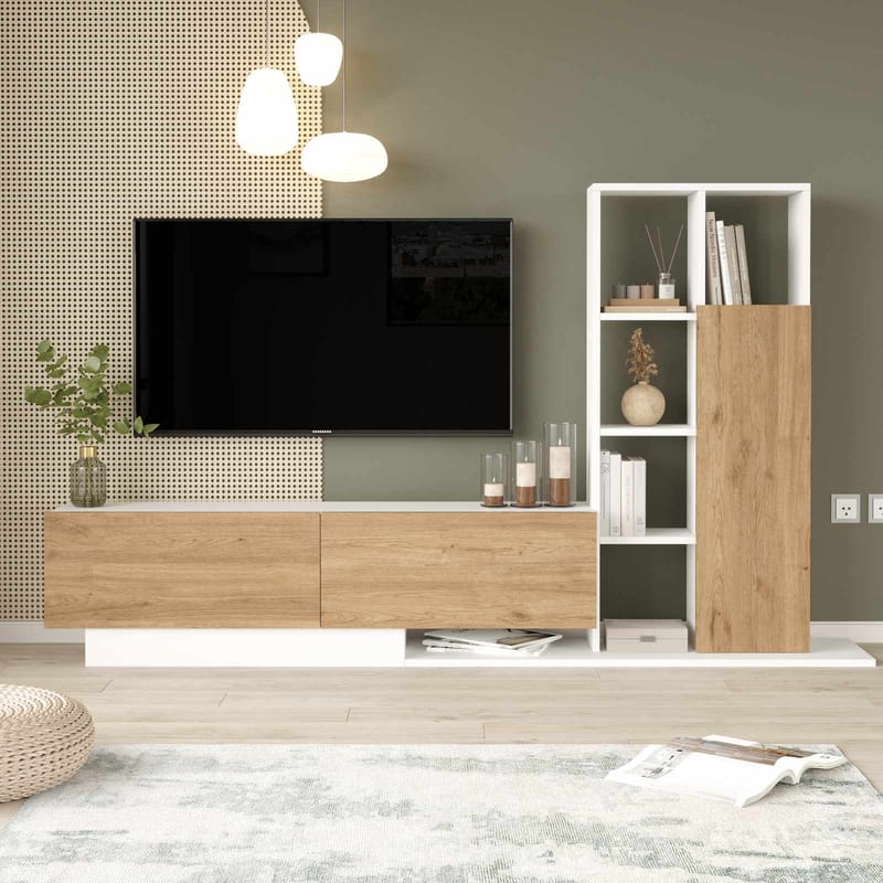 Tavren TV-bänk 201,2x123,6x29,5 cm - Naturlig och vit - Möbler - Tv möbel & mediamöbel - TV bänk & mediabänk