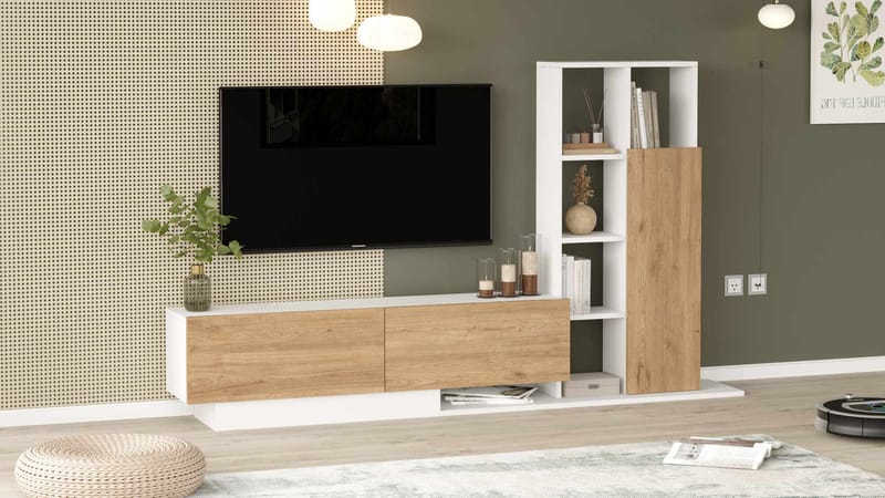 Tavren TV-bänk 201,2x123,6x29,5 cm - Naturlig och vit - Möbler - Tv möbel & mediamöbel - TV bänk & mediabänk