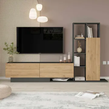Tavren TV-bänk 201,2x123,6x29,5 cm - Naturlig/Antracit - Möbler - Tv möbel & mediamöbel - TV bänk & mediabänk