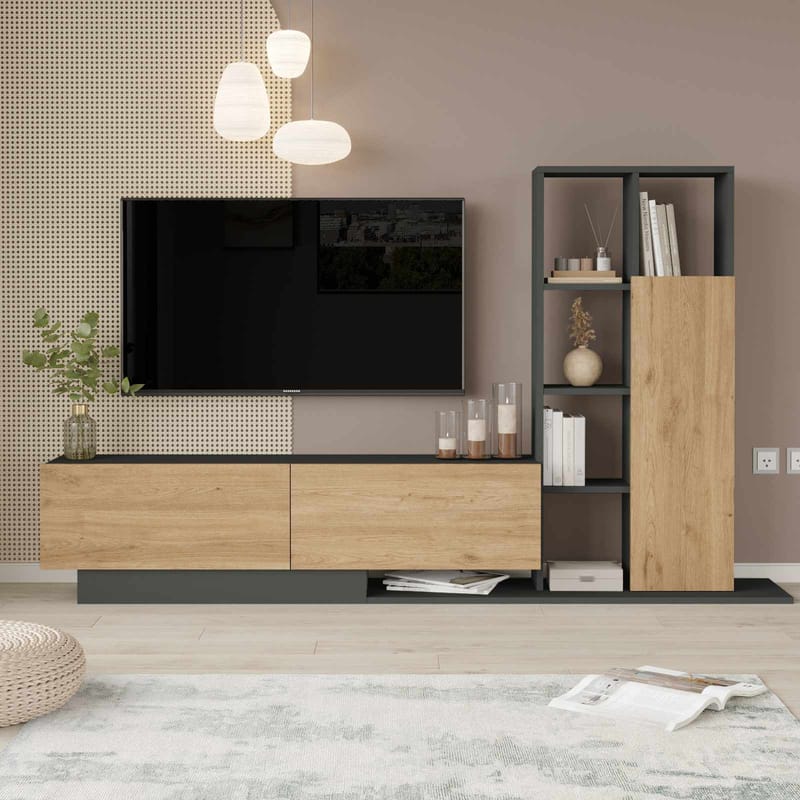 Tavren TV-bänk 201,2x123,6x29,5 cm - Naturlig/Antracit - Möbler - Tv möbel & mediamöbel - TV bänk & mediabänk