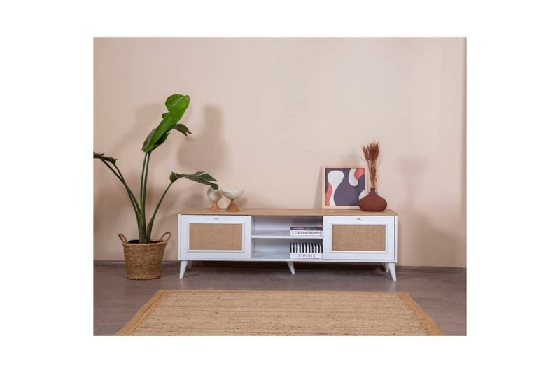 TV-bänk Jatinder Vit / Ek - Natur/Vit - Möbler - Tv möbel & mediamöbel - TV bänk & mediabänk