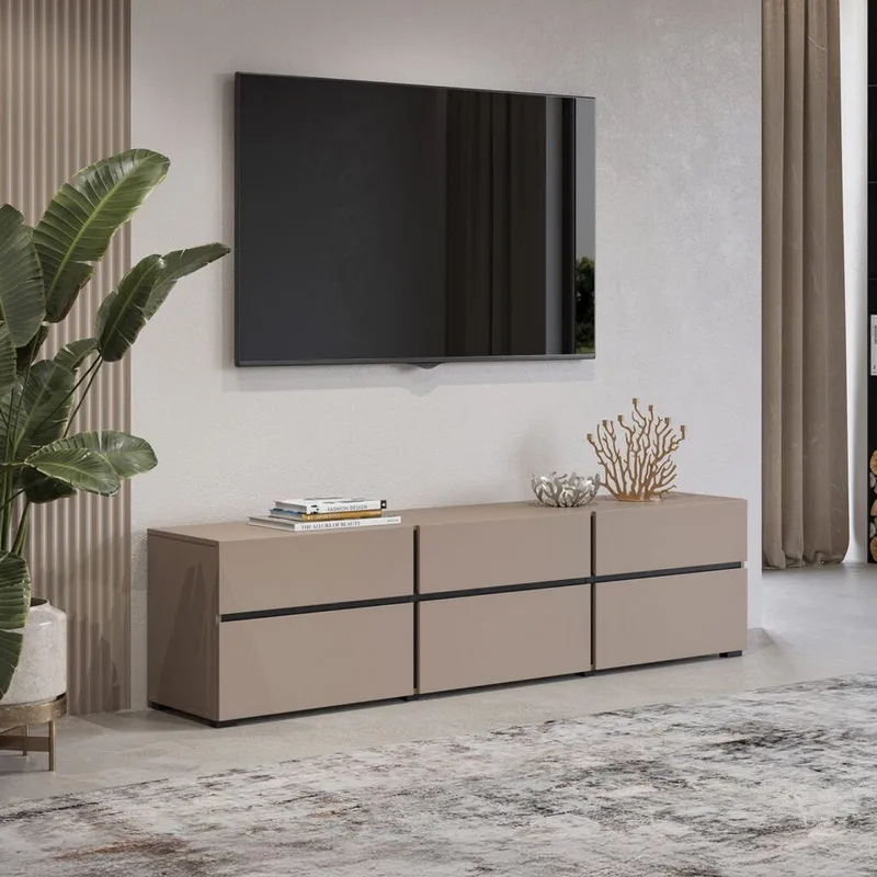 Tv-bänk Kors 3 luckor med 3 lådor - Kongo - Svart - Möbler - Tv möbel & mediamöbel - TV bänk & mediabänk
