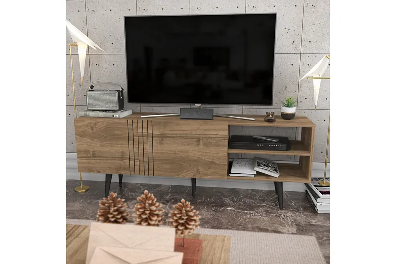 Andifli Golvstående Tv-bänk 160 cm med Förvaring i Mörkt Trä, Brun