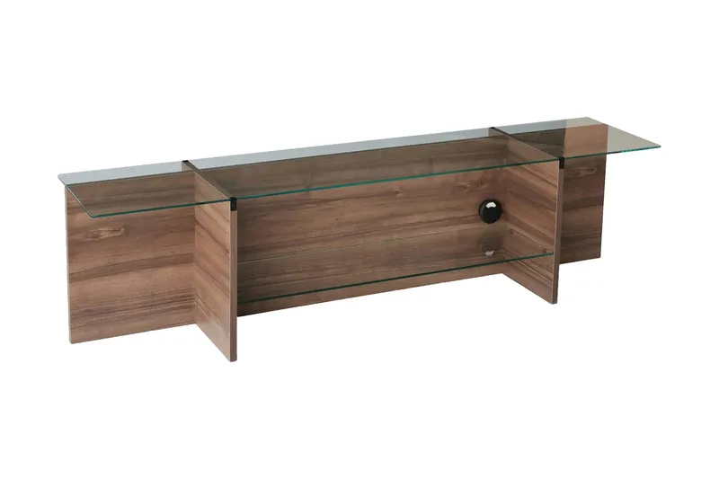Andifli TV-bänk 158 cm med Förvaring i Trä med Glasskiva, Brun
