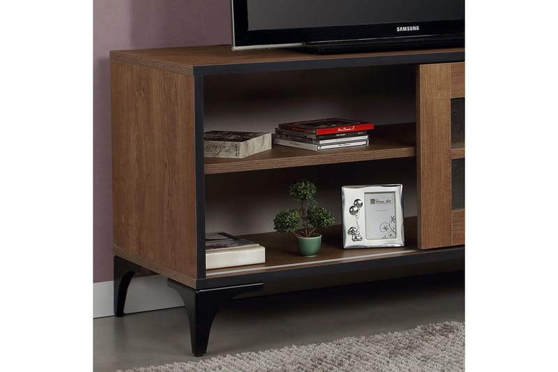 Comfortale Golvstående Tv Bänk 100 cm med Förvaring i Mörkt Trä - Brun - Möbler - Tv möbel & mediamöbel - TV bänk & mediabänk