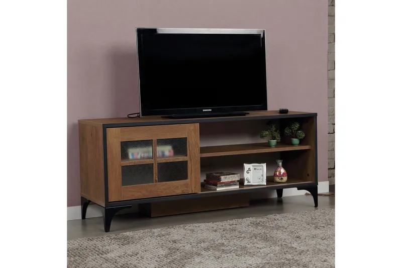 Comfortale Golvstående TV Bänk 125 cm med Förvaring i Mörkt Trä - Brun - Möbler - Tv möbel & mediamöbel - TV bänk & mediabänk