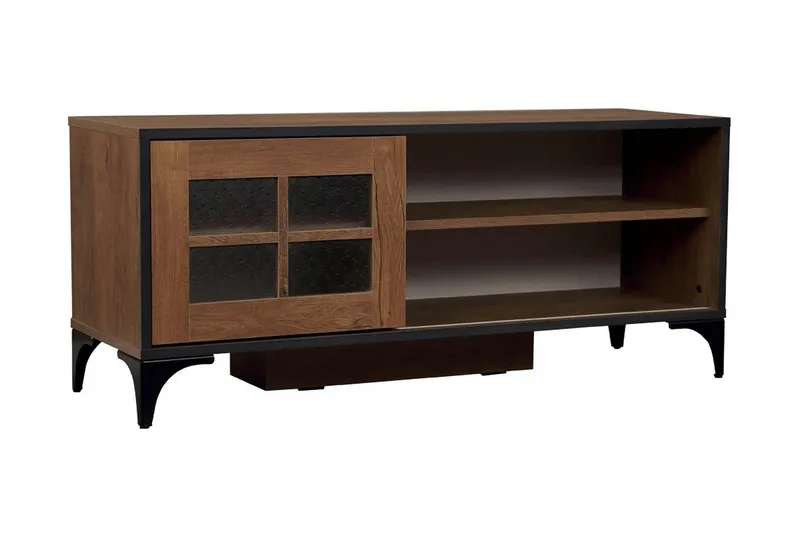 Comfortale Golvstående TV Bänk 125 cm med Förvaring i Mörkt Trä, Brun