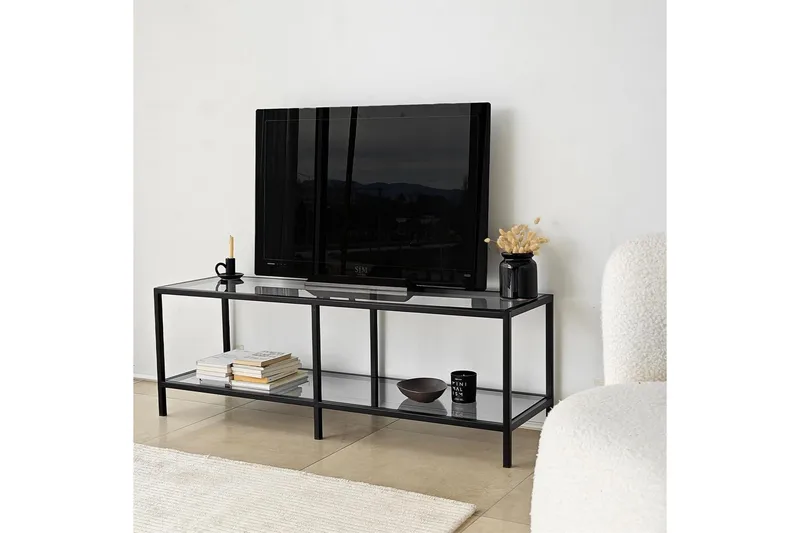 Condurso Golvstående Tv-bänk 130 cm i Metall och Glas, Rökgrå