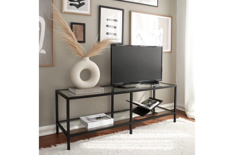 Condurso Golvstående Tv-bänk 130 cm med Förvaring i Glas och Metall - Svart - Möbler - Tv möbel & mediamöbel - TV bänk & mediabänk