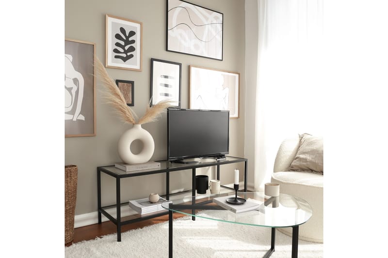 Condurso Golvstående Tv-bänk 130 cm med Förvaring i Glas och Metall - Svart - Möbler - Tv möbel & mediamöbel - TV bänk & mediabänk