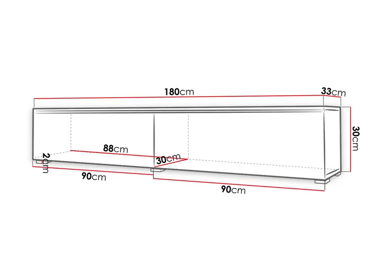 Cuguen Vägghängd Svävande TV-bänk 180 cm med Förvaring i Målat Trä - Svart - Möbler - Tv möbel & mediamöbel - TV bänk & mediabänk
