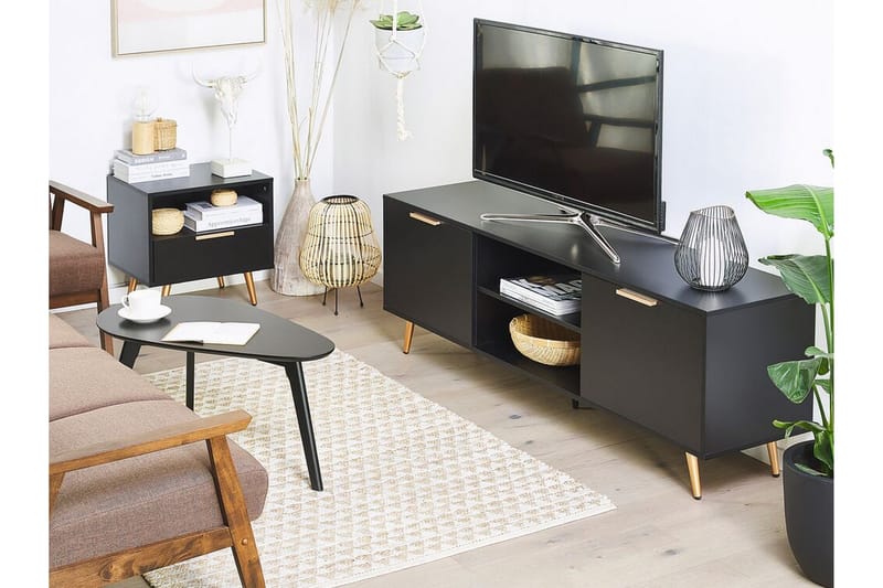 Indio Golvstående TV-bänk 166 cm med Förvaring i Trä med Metallben - Svart - Möbler - Tv möbel & mediamöbel - TV bänk & mediabänk