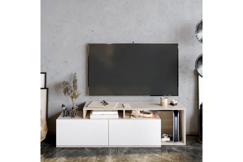 Lameyze Tv-bänk 150 cm, Natur/Vit