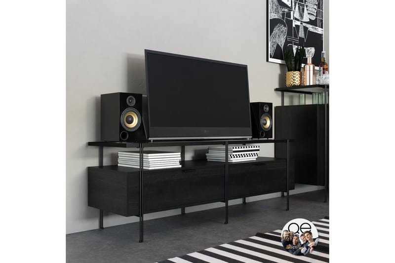 Marinko Tv Bänk 140 cm med Förvaring i Trä med Metallben - Svart - Möbler - Tv möbel & mediamöbel - TV bänk & mediabänk