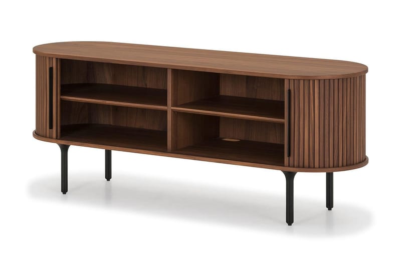 Noira Ribbad Oval TV-bänk 150 cm med Förvaring i Trä och Valnöt - Brun - Möbler - Tv möbel & mediamöbel - TV bänk & mediabänk