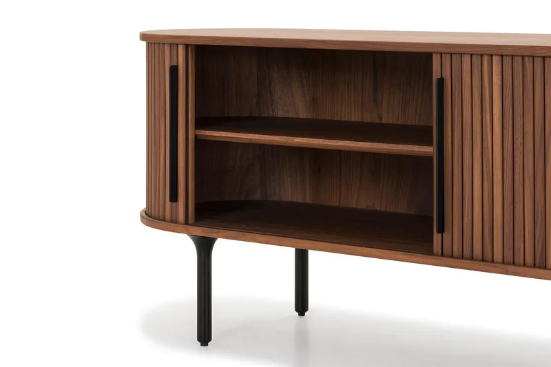 Noira Ribbad Oval TV-bänk 150 cm med Förvaring i Trä och Valnöt - Brun - Möbler - Tv möbel & mediamöbel - TV bänk & mediabänk