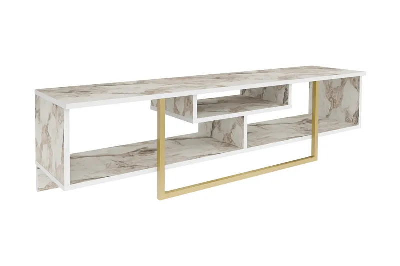 Rinorea Golvstående TV Bänk 150 cm i Trä med Metallunderrede och Förvaring, Vit