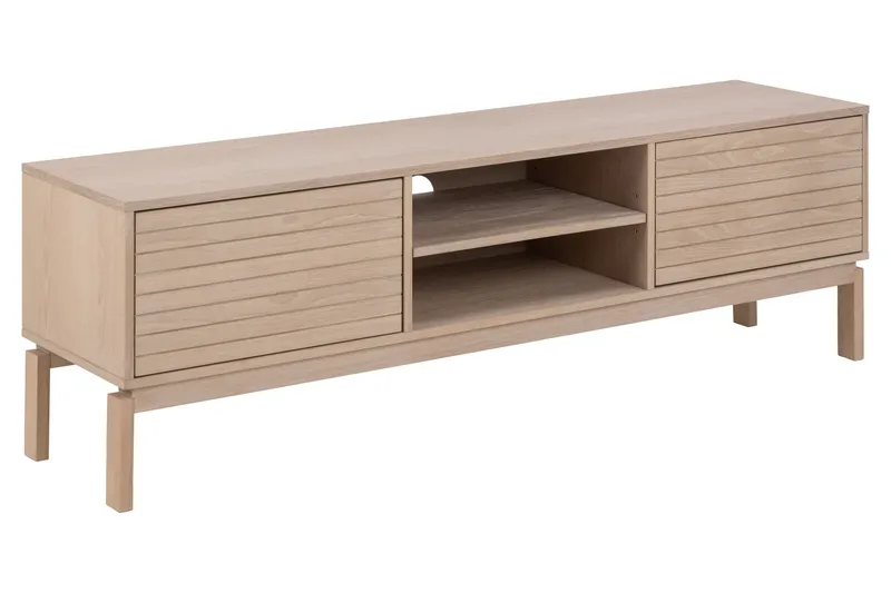 Sakie Golvstående Tv Bänk 160 cm med Förvaring i Ljust Trä, Ljusbeige