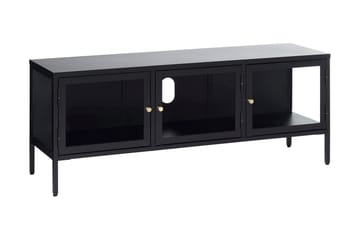 Umbri Golvstående Tv Bänk 132 cm med Förvaring i Metall och Glas - Svart - Möbler - Tv möbel & mediamöbel - TV bänk & mediabänk