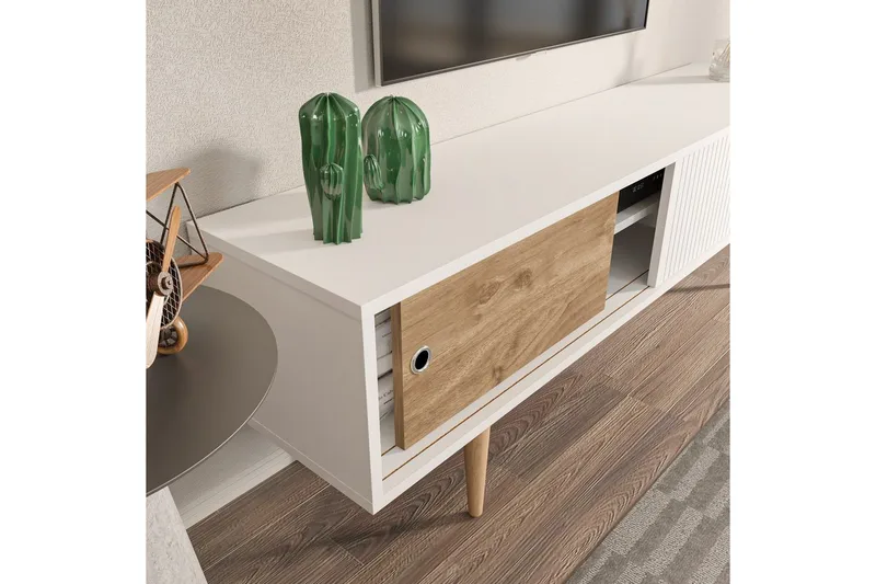 TV-bänk Ticoman Vit / Valnöt - Vit / Valnöt - Möbler - Tv möbel & mediamöbel - TV bänk & mediabänk