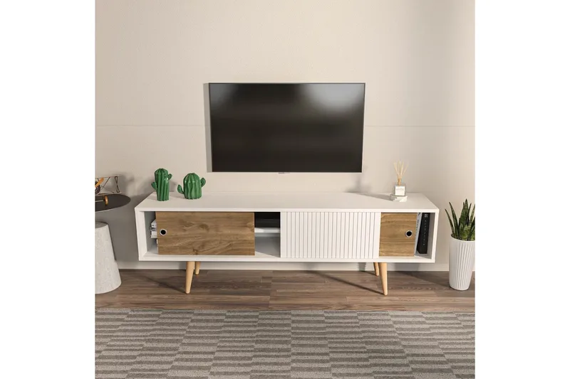 TV-bänk Ticoman Vit / Valnöt - Vit / Valnöt - Möbler - Tv möbel & mediamöbel - TV bänk & mediabänk