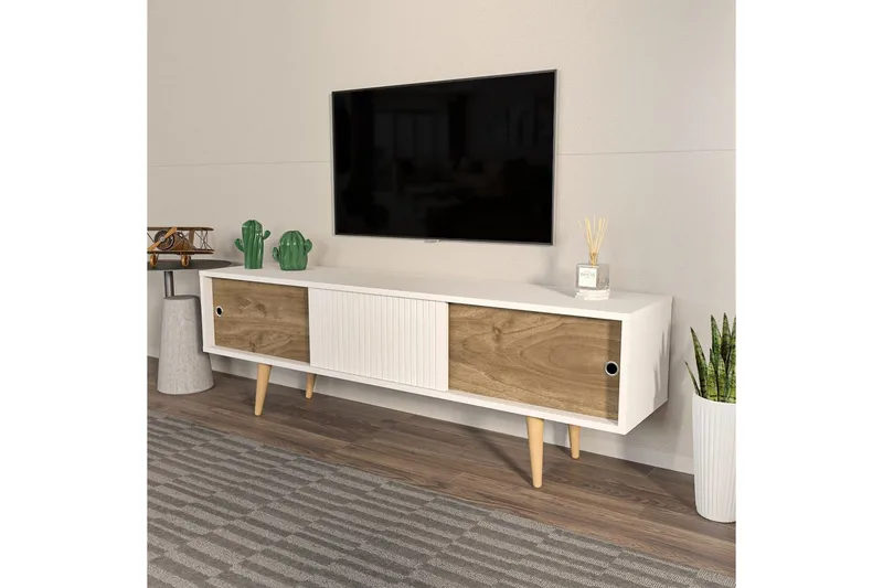 TV-bänk Ticoman Vit / Valnöt - Vit / Valnöt - Möbler - Tv möbel & mediamöbel - TV bänk & mediabänk