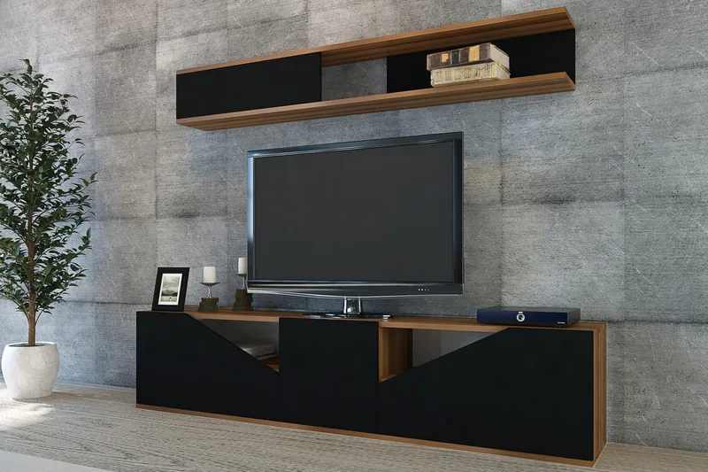 Decorotika Tv-bänk med Hylla, Valnöt/Svart