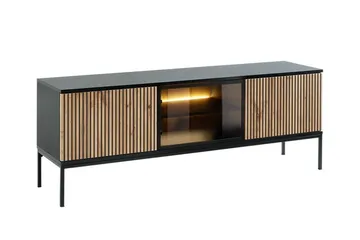 Klinkerville Tv bänk med belysning 39 cm djup 56 cm bred - Svart Trä / Glas / Ribbad - Möbler - Tv möbel & mediamöbel - TV bänk & mediabänk