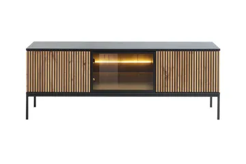 Klinkerville Tv bänk med belysning 39 cm djup 56 cm bred - Svart Trä / Glas / Ribbad - Möbler - Tv möbel & mediamöbel - TV bänk & mediabänk