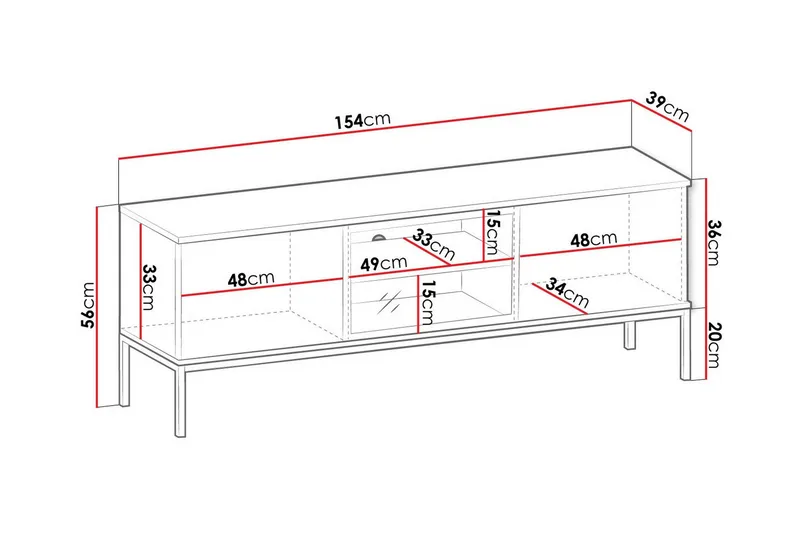 Klinkerville Tv bänk med belysning 39 cm djup 56 cm bred - Svart Trä / Glas / Ribbad - Möbler - Tv möbel & mediamöbel - TV bänk & mediabänk