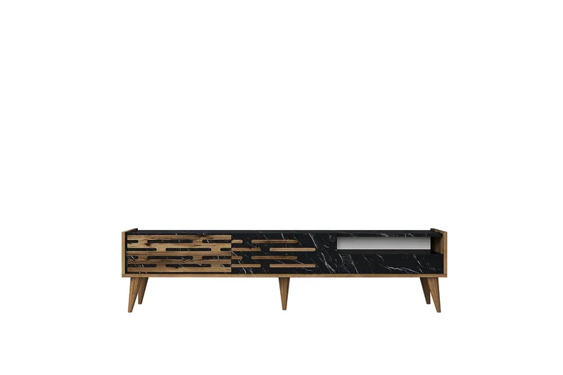 Valensiya Tv-bänk 180 cm, Valnöt/Svart/Marmor
