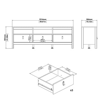 Vallvidera TV-bänk med 3 lådor 151 cm - Möbler - Tv möbel & mediamöbel - TV bänk & mediabänk