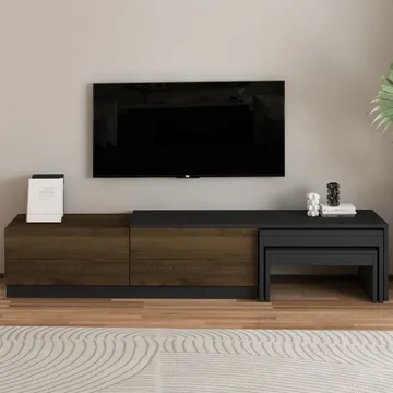 Zalven TV-bänk 180x36x30 cm - Antracit/Antik valnöt - Möbler - Tv möbel & mediamöbel - TV bänk & mediabänk