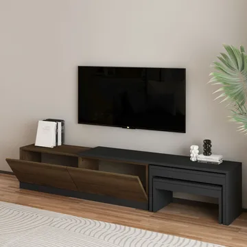 Zalven TV-bänk 180x36x30 cm - Antracit/Antik valnöt - Möbler - Tv möbel & mediamöbel - TV bänk & mediabänk