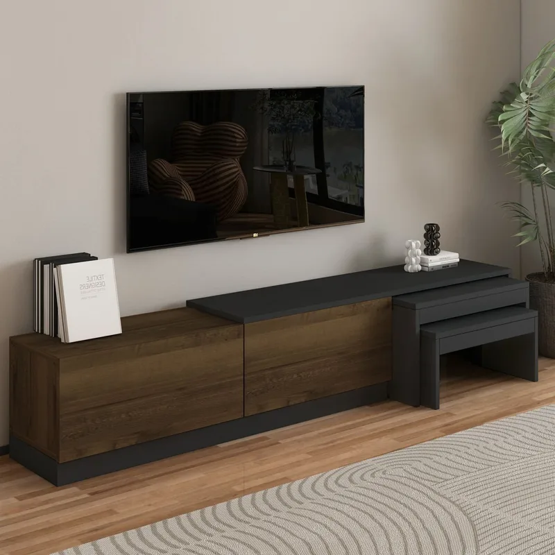 Zalven TV-bänk 180x36x30 cm - Antracit/Antik valnöt - Möbler - Tv möbel & mediamöbel - TV bänk & mediabänk