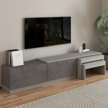 Zalven TV-bänk 180x36x30 cm - gordionmarmor och grå - Möbler - Tv möbel & mediamöbel - TV bänk & mediabänk