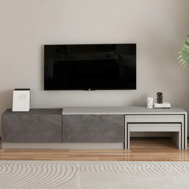 Zalven TV-bänk 180x36x30 cm - gordionmarmor och grå - Möbler - Tv möbel & mediamöbel - TV bänk & mediabänk