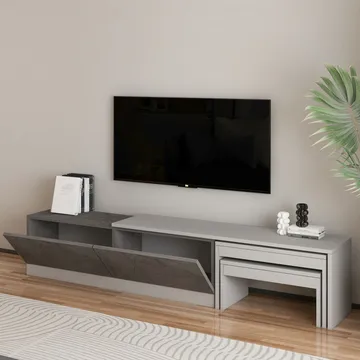 Zalven TV-bänk 180x36x30 cm - gordionmarmor och grå - Möbler - Tv möbel & mediamöbel - TV bänk & mediabänk