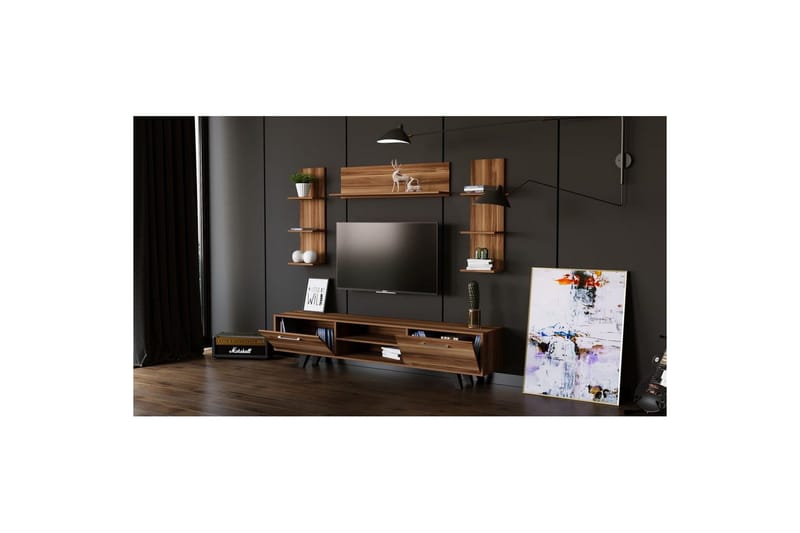 Zyrosen Golvstående Tv Bänk 180 cm med Förvaring i Ljust Trä - Brun - Möbler - Tv möbel & mediamöbel - TV bänk & mediabänk